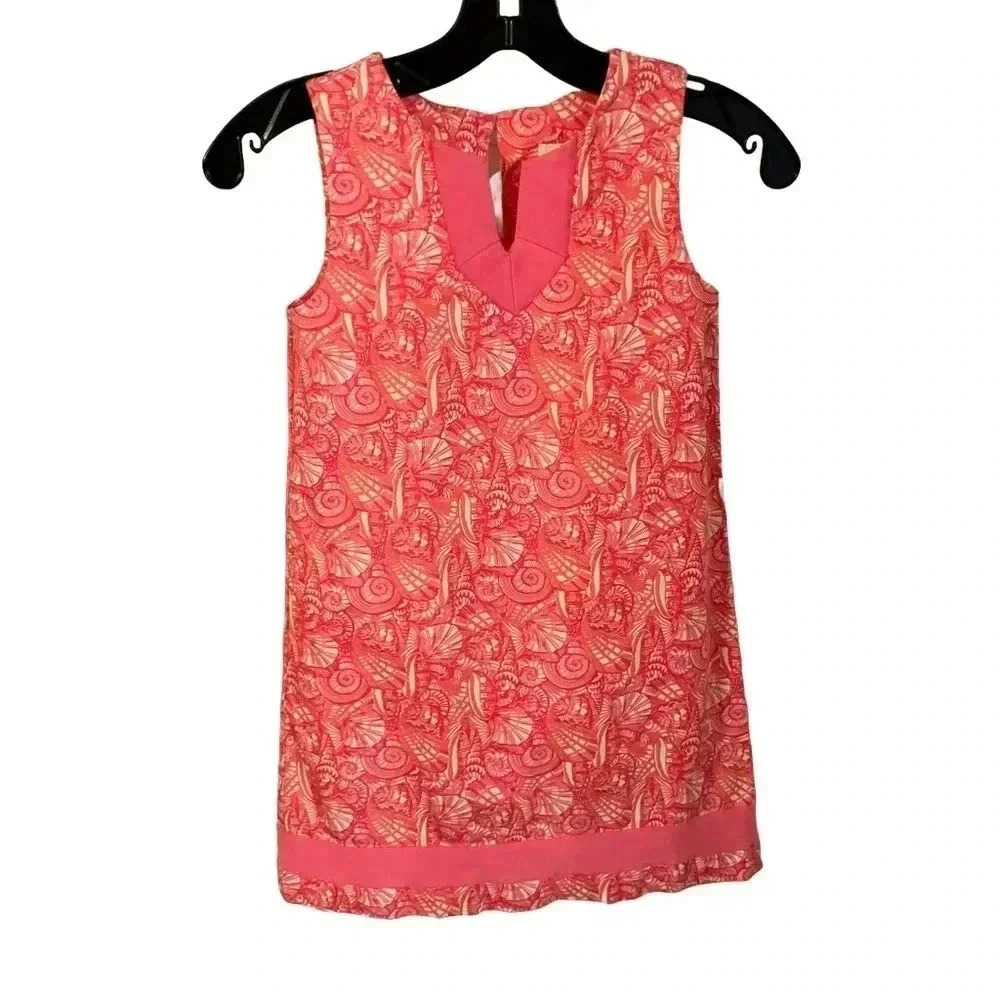NWOT Girls Vineyard Vines Seashell Print Shift Dress Size 7 Pink Coral